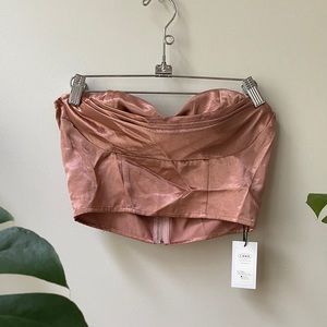 Rose Satin Bustier Top with Sweetheart Neckline with Cowl Neck Overlay